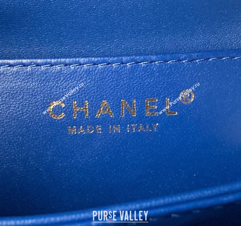 Chanel Grained Calfskin Small Flap bag with Top handle Blue 2024 AS6262 (yezi-240627026)