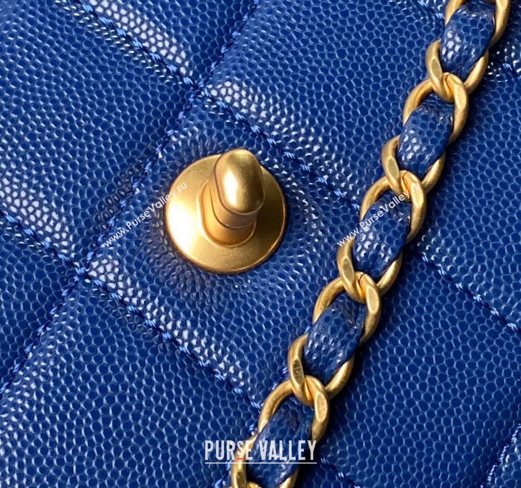 Chanel Grained Calfskin Small Flap bag with Top handle Blue 2024 AS6262 (yezi-240627026)