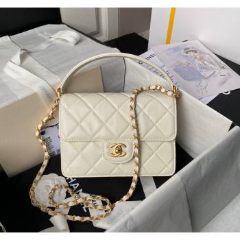 Chanel Grained Calfskin Small Flap bag with Top handle White 2024 AS6262 (yezi-240627027)