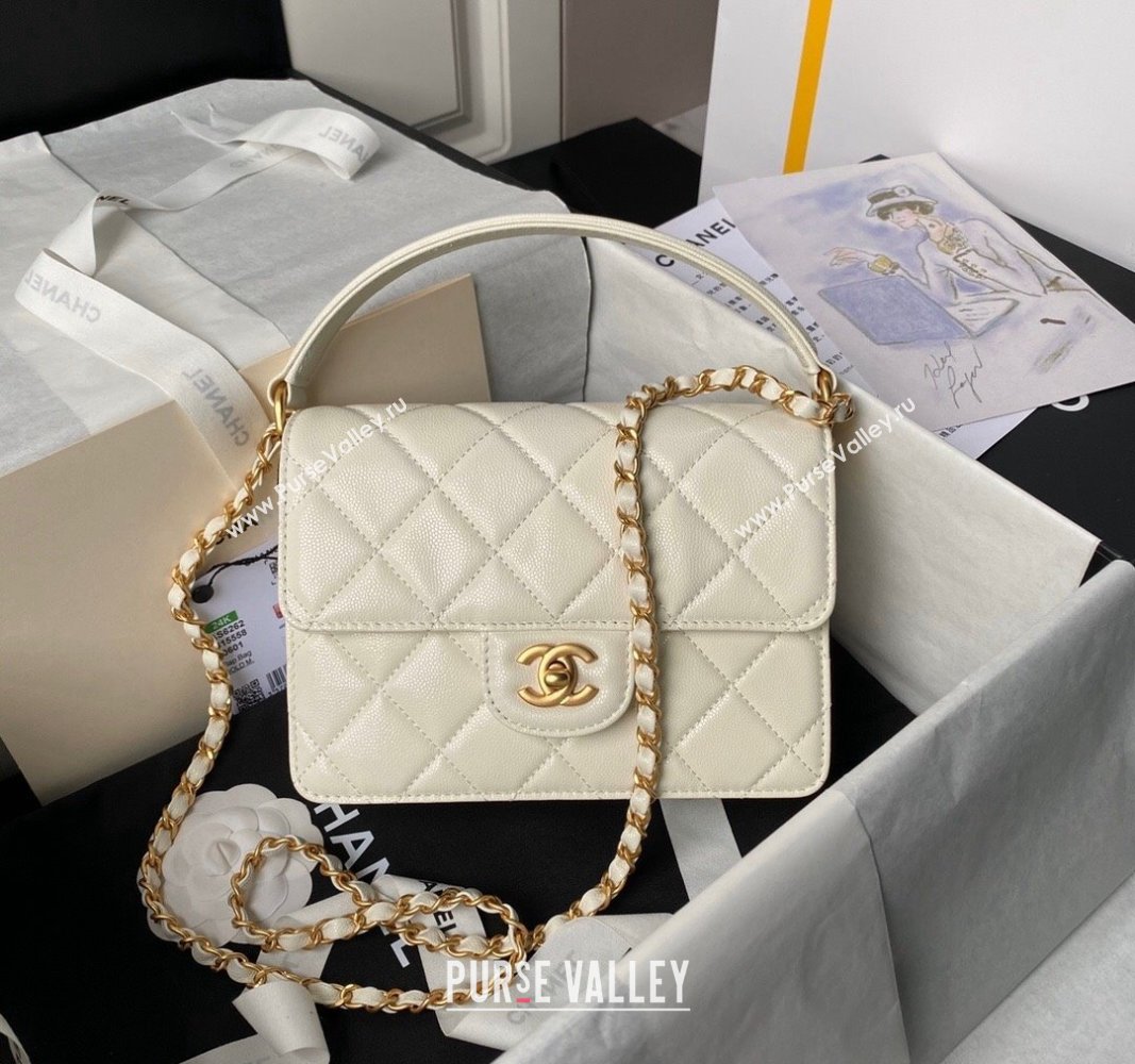 Chanel Grained Calfskin Small Flap bag with Top handle White 2024 AS6262 (yezi-240627027)