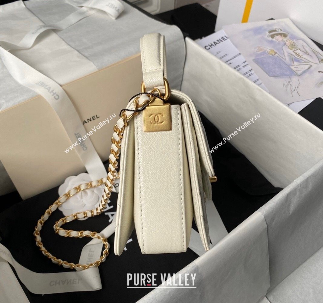 Chanel Grained Calfskin Small Flap bag with Top handle White 2024 AS6262 (yezi-240627027)