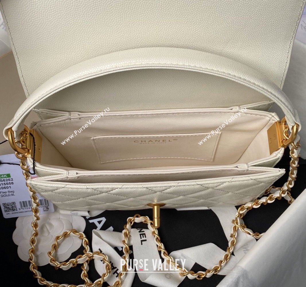 Chanel Grained Calfskin Small Flap bag with Top handle White 2024 AS6262 (yezi-240627027)