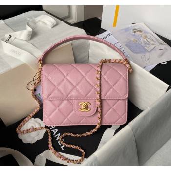 Chanel Grained Calfskin Small Flap bag with Top handle Light Pink 2024 AS6262 (yezi-240627028)