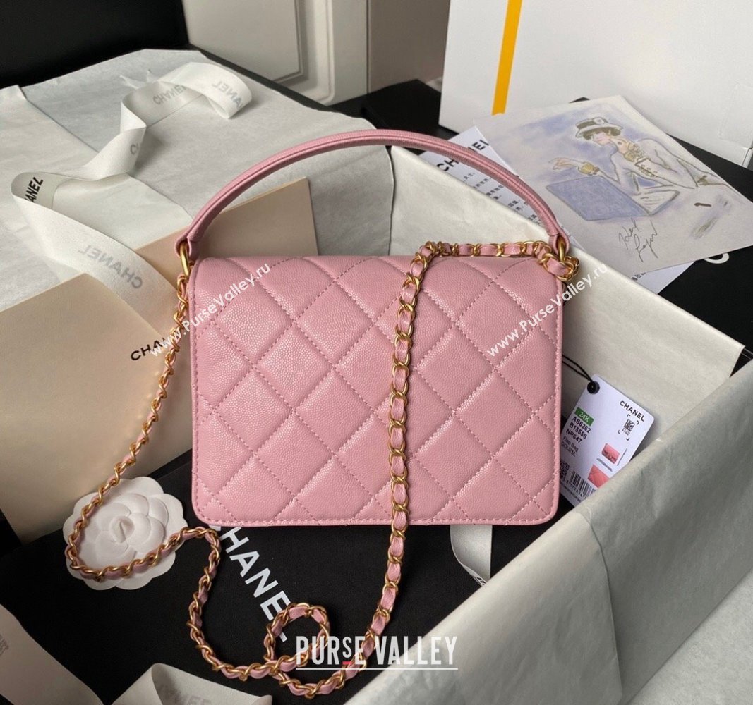 Chanel Grained Calfskin Small Flap bag with Top handle Light Pink 2024 AS6262 (yezi-240627028)