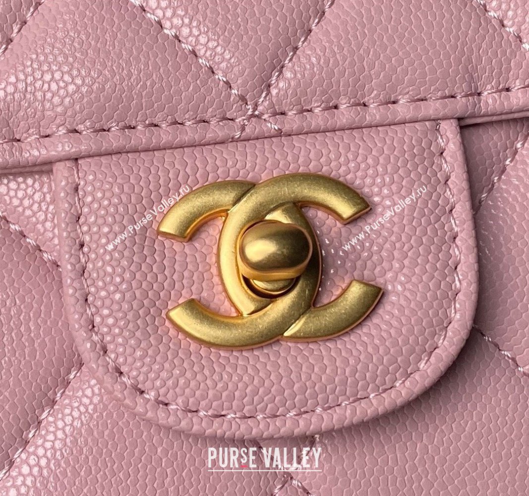 Chanel Grained Calfskin Small Flap bag with Top handle Light Pink 2024 AS6262 (yezi-240627028)