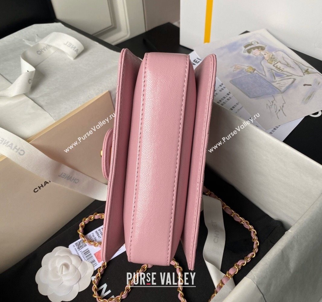 Chanel Grained Calfskin Small Flap bag with Top handle Light Pink 2024 AS6262 (yezi-240627028)