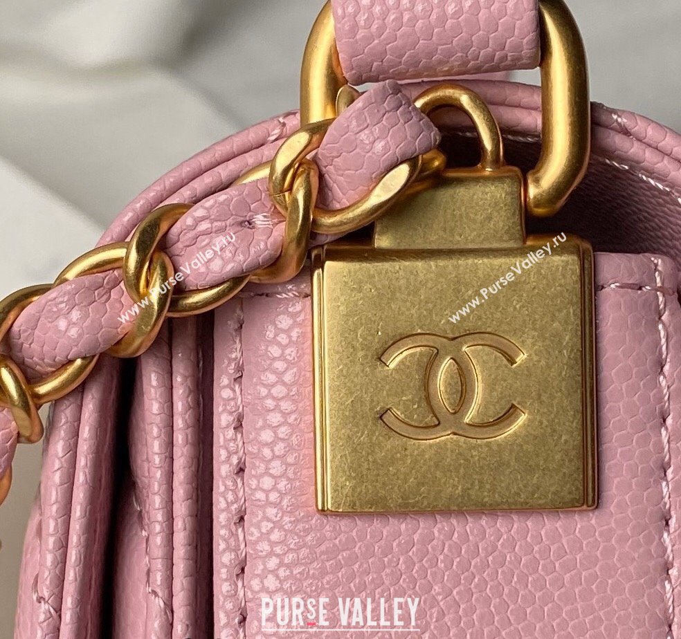 Chanel Grained Calfskin Small Flap bag with Top handle Light Pink 2024 AS6262 (yezi-240627028)