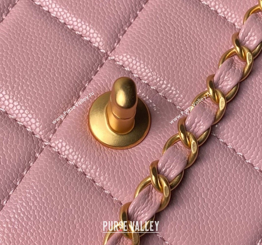 Chanel Grained Calfskin Small Flap bag with Top handle Light Pink 2024 AS6262 (yezi-240627028)