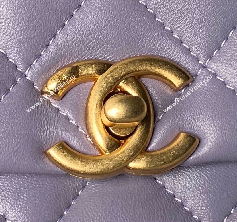 Chanel Shiny Lambskin Mini Flap Bag with Top Handle and Pearls Light Purple 2024 AS5001 (yezi-240627001)