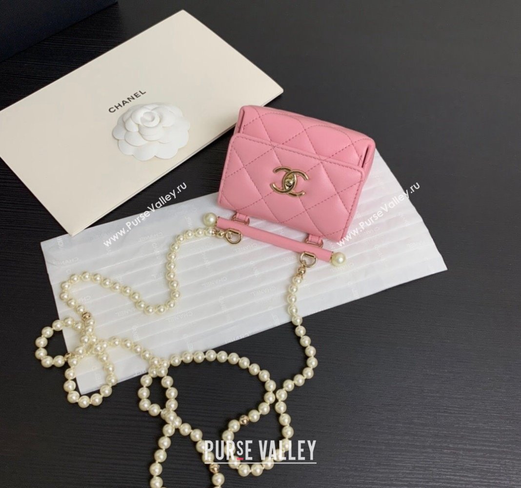 Chanel Lambskin Triangle Clutch with Chain and Pearls Light Pink 2024 AP4006 (yezi-240627033)