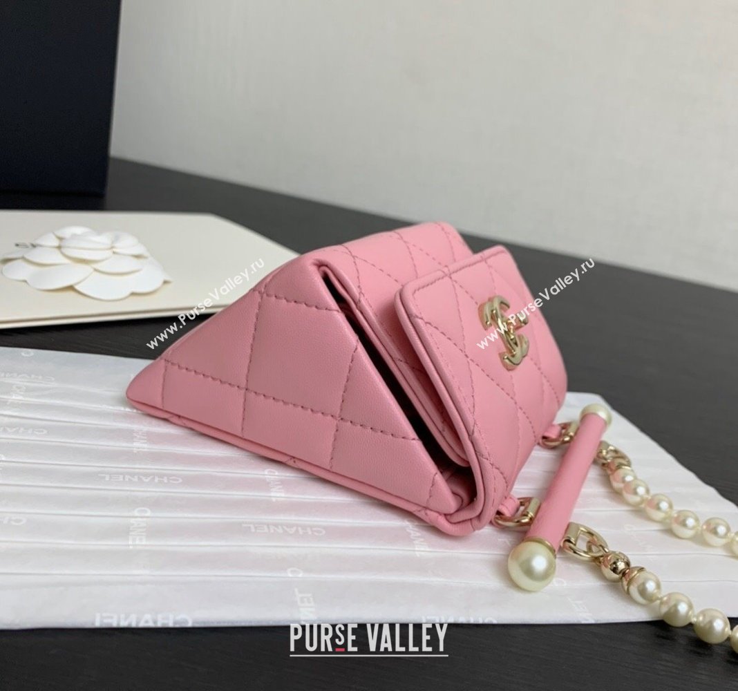 Chanel Lambskin Triangle Clutch with Chain and Pearls Light Pink 2024 AP4006 (yezi-240627033)