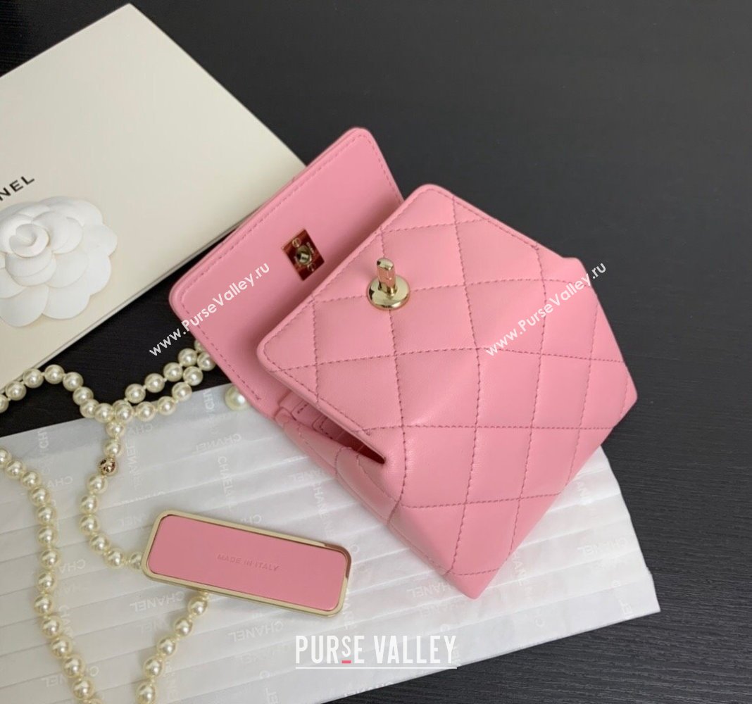 Chanel Lambskin Triangle Clutch with Chain and Pearls Light Pink 2024 AP4006 (yezi-240627033)