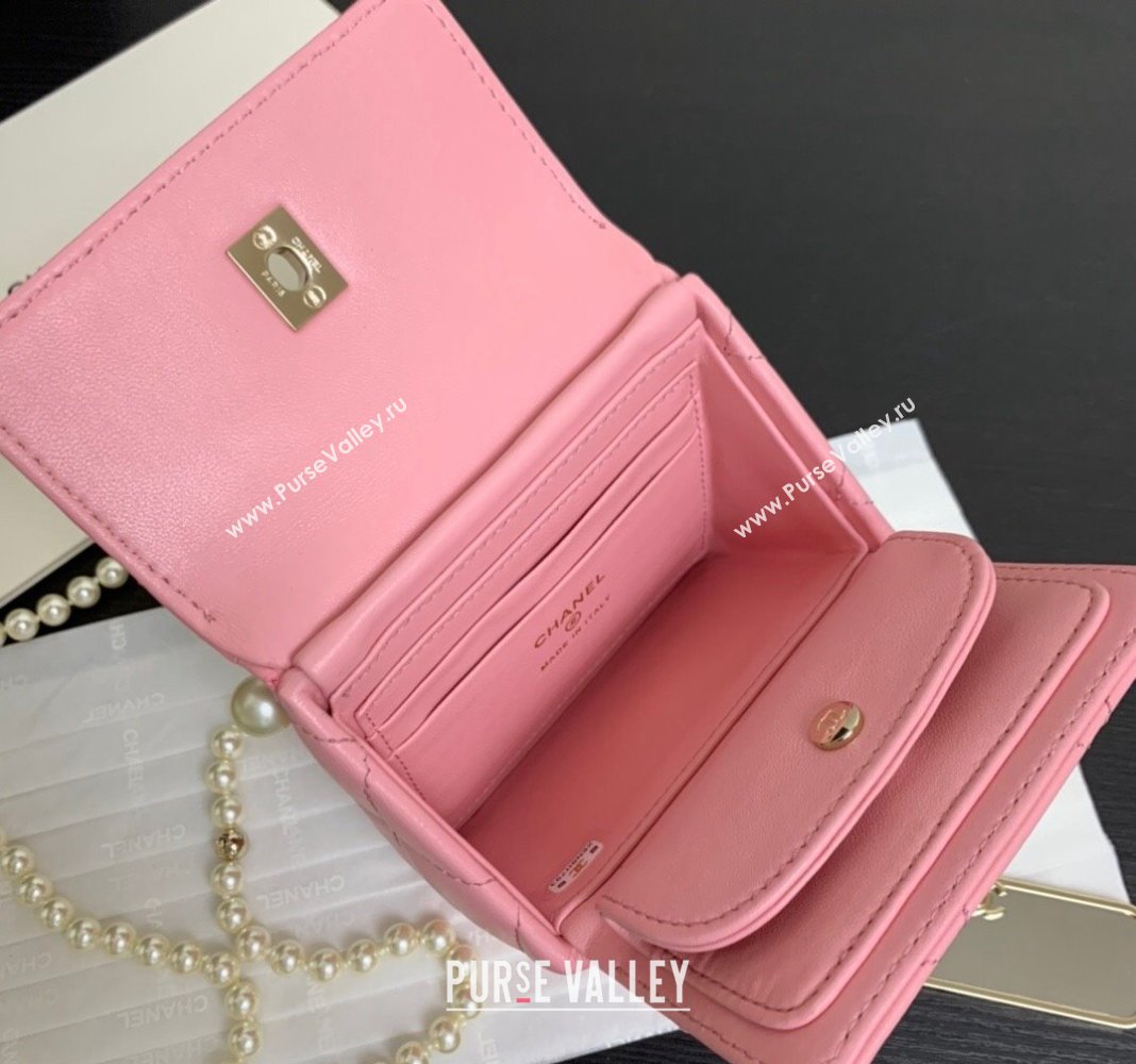 Chanel Lambskin Triangle Clutch with Chain and Pearls Light Pink 2024 AP4006 (yezi-240627033)