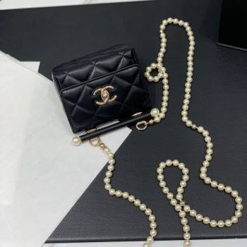 Chanel Lambskin Triangle Clutch with Chain and Pearls Black 2024 AP4006 (yezi-240627034)