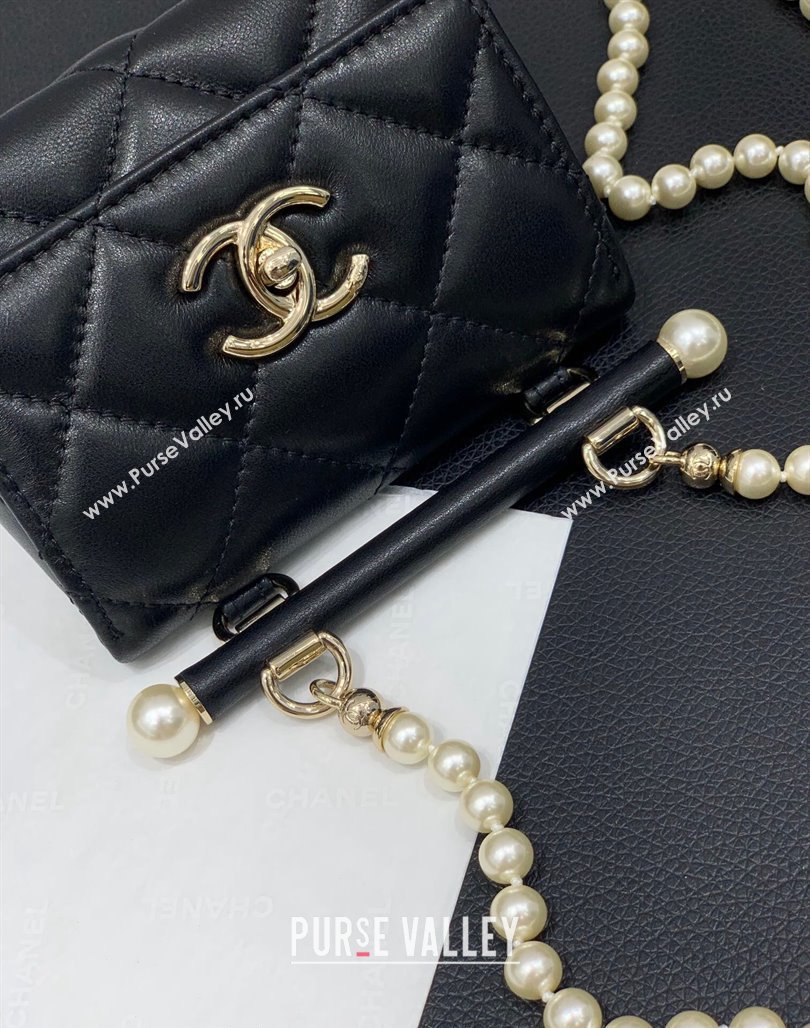 Chanel Lambskin Triangle Clutch with Chain and Pearls Black 2024 AP4006 (yezi-240627034)