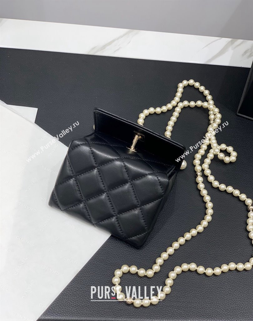 Chanel Lambskin Triangle Clutch with Chain and Pearls Black 2024 AP4006 (yezi-240627034)