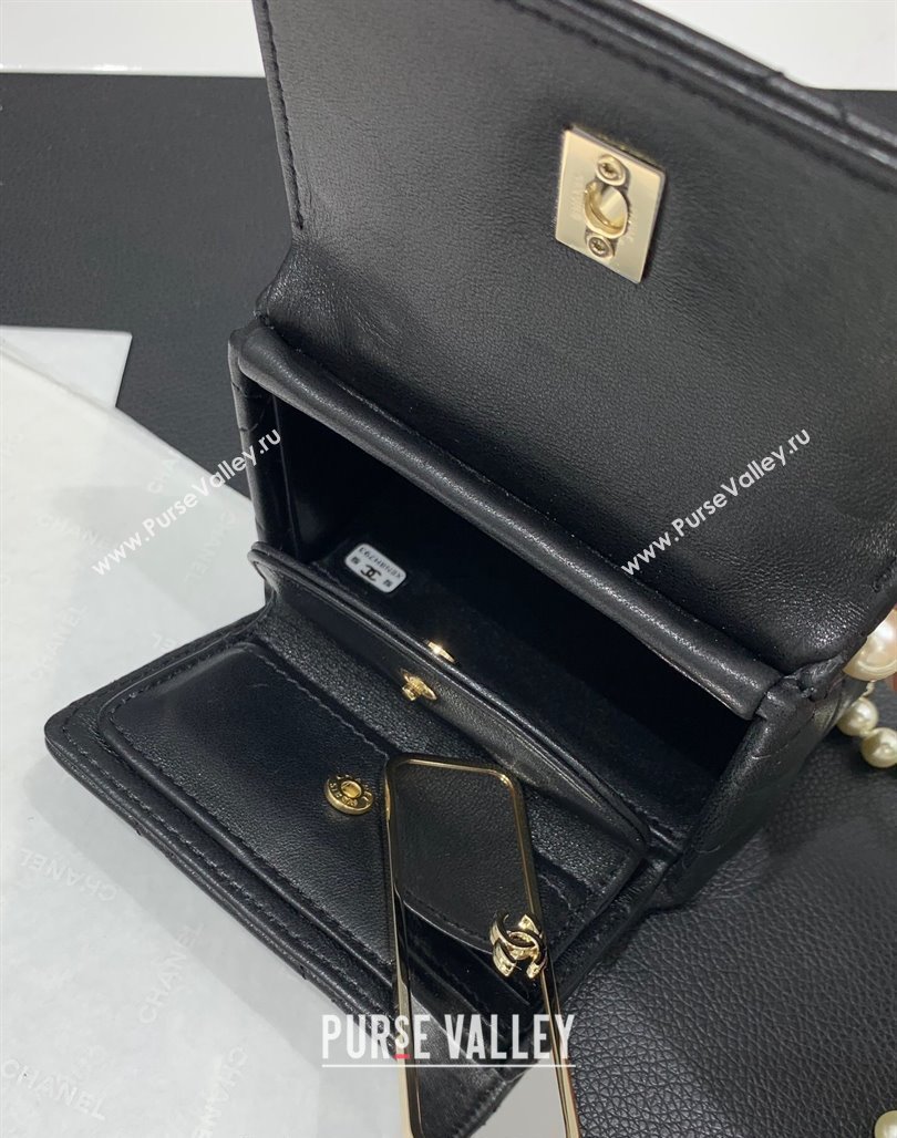 Chanel Lambskin Triangle Clutch with Chain and Pearls Black 2024 AP4006 (yezi-240627034)