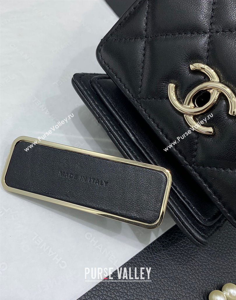 Chanel Lambskin Triangle Clutch with Chain and Pearls Black 2024 AP4006 (yezi-240627034)