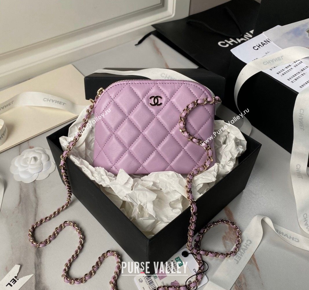 Chanel Lambskin Clutch with Chain Purple 2024 AP4000 (yezi-240627039)