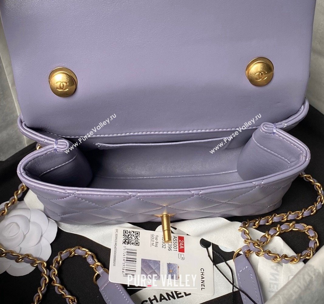 Chanel Shiny Lambskin Mini Flap Bag with Top Handle and Pearls Light Purple 2024 AS5001 (yezi-240627001)