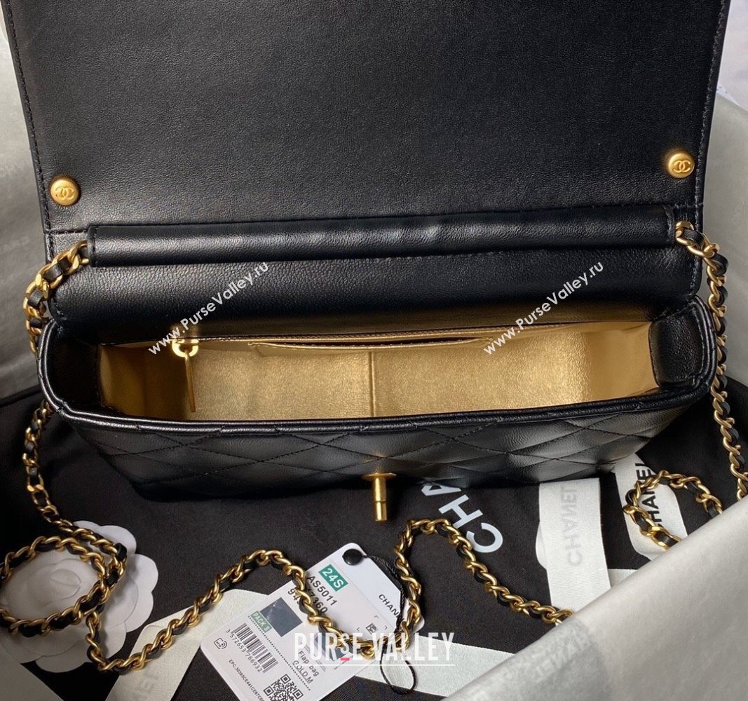 Chanel Shiny Lambskin Small Flap Bag with Pearls AS5011 Black 2024 (yezi-240627058)