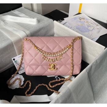 Chanel Shiny Lambskin Small Flap Bag with Pearls AS5011 Light Pink 2024 (yezi-240627059)