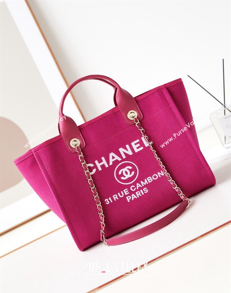 Chanel Deauville Mixed Fibers  Calfskin Small Shopping Bag Fuchsia Pink 2024 AS3257 (yezi-240627042)