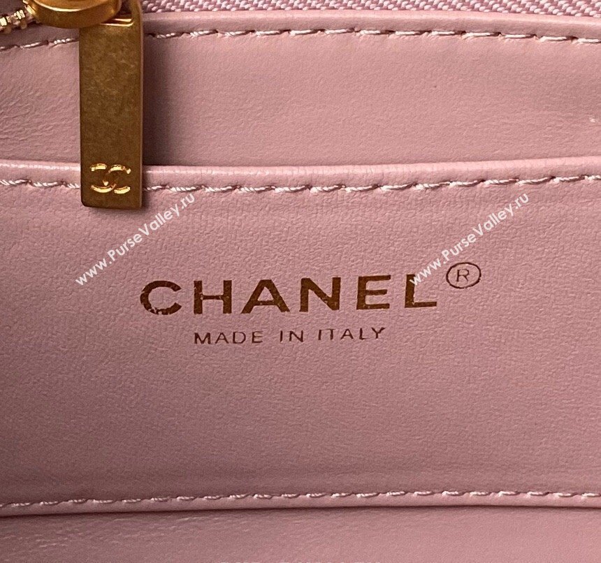 Chanel Shiny Lambskin Small Flap Bag with Pearls AS5011 Light Pink 2024 (yezi-240627059)