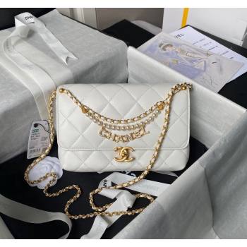 Chanel Shiny Lambskin Small Flap Bag with Pearls AS5011 White 2024 (yezi-240627060)