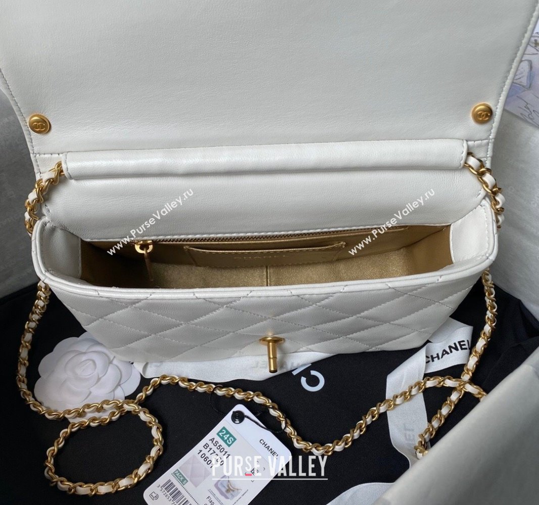 Chanel Shiny Lambskin Small Flap Bag with Pearls AS5011 White 2024 (yezi-240627060)