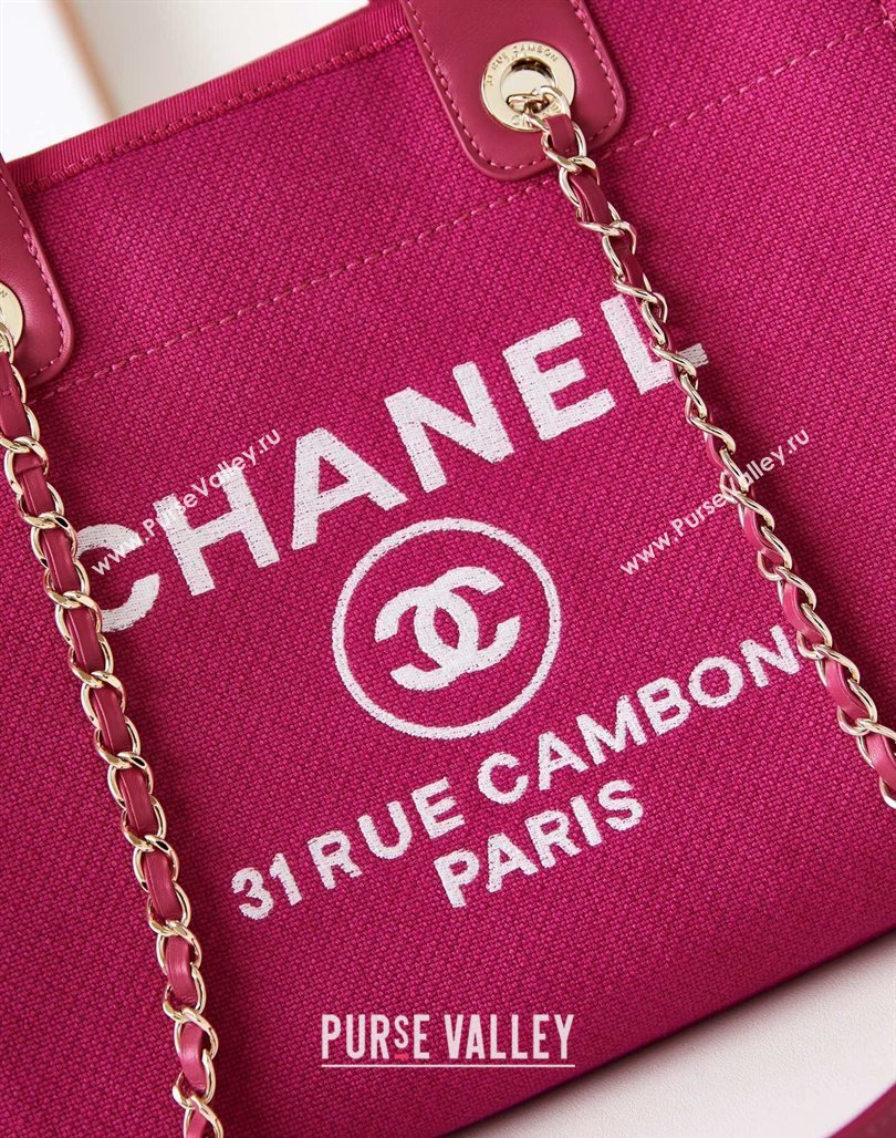 Chanel Deauville Mixed Fibers  Calfskin Small Shopping Bag Fuchsia Pink 2024 AS3257 (yezi-240627042)