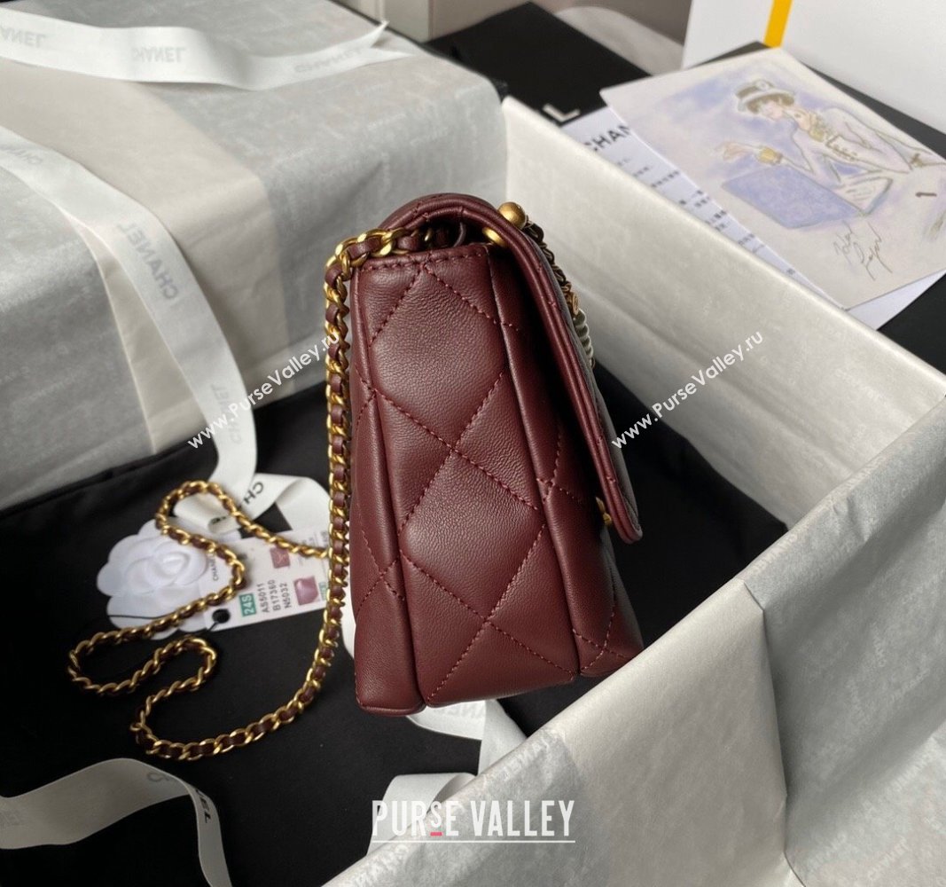 Chanel Shiny Lambskin Small Flap Bag with Pearls AS5011 Dark Burgundy 2024 (yezi-240627061)