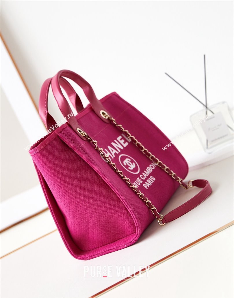 Chanel Deauville Mixed Fibers  Calfskin Small Shopping Bag Fuchsia Pink 2024 AS3257 (yezi-240627042)