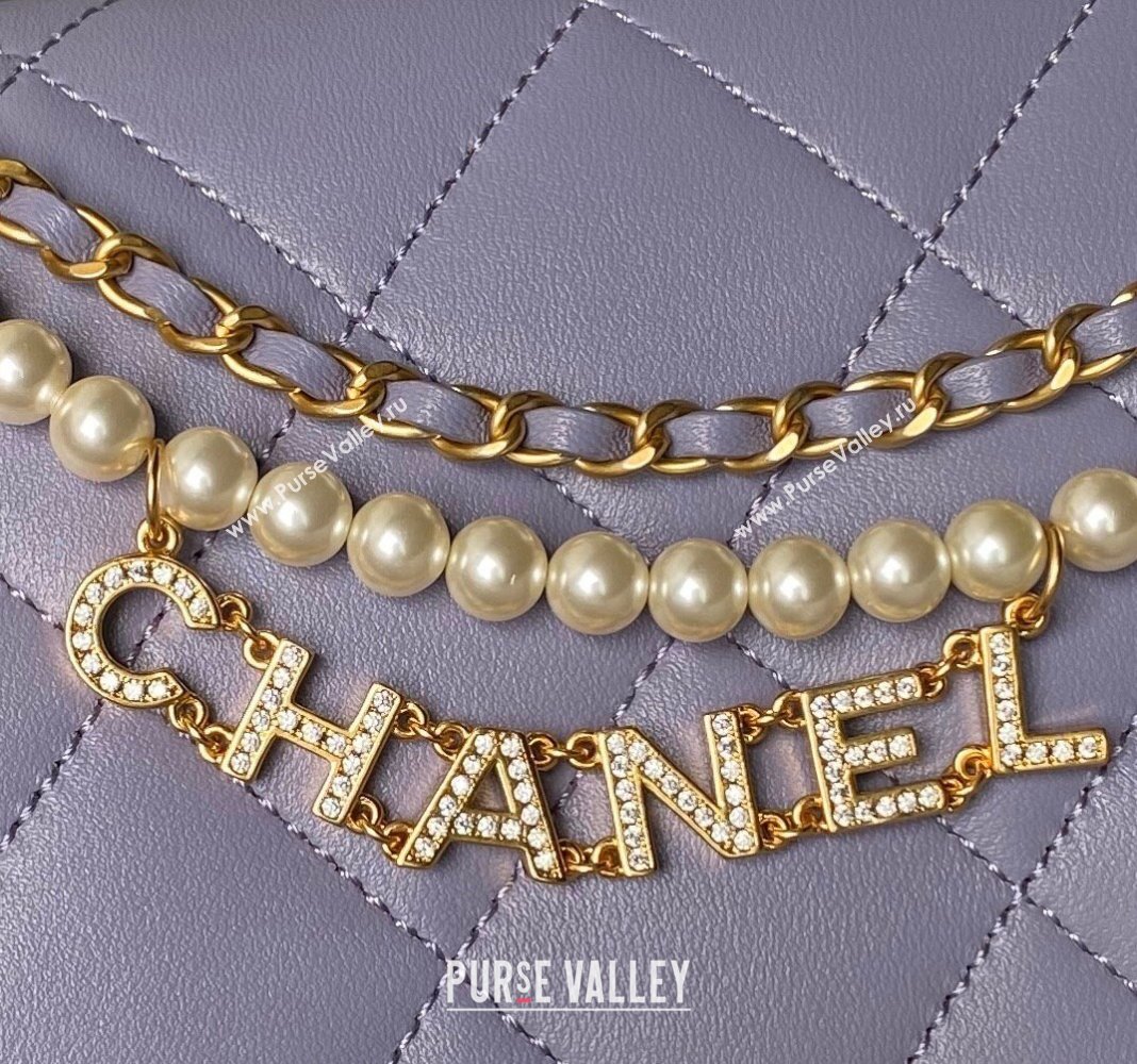 Chanel Shiny Lambskin Small Flap Bag with Pearls AS5011 Light Purple 2024 (yezi-240627062)