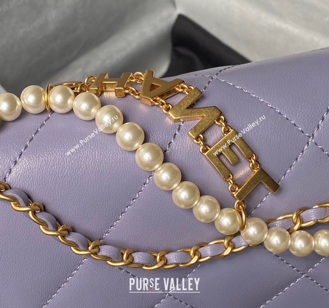 Chanel Shiny Lambskin Small Flap Bag with Pearls AS5011 Light Purple 2024 (yezi-240627062)