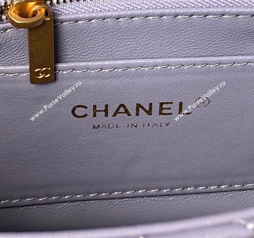 Chanel Shiny Lambskin Small Flap Bag with Pearls AS5011 Light Purple 2024 (yezi-240627062)