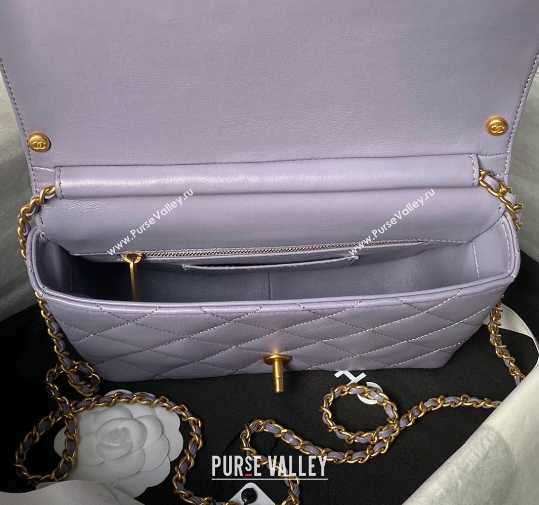 Chanel Shiny Lambskin Small Flap Bag with Pearls AS5011 Light Purple 2024 (yezi-240627062)