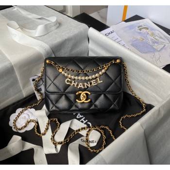 Chanel Shiny Lambskin Mini Flap Bag with Pearls AS4986 Black 2024 (yezi-240627051)