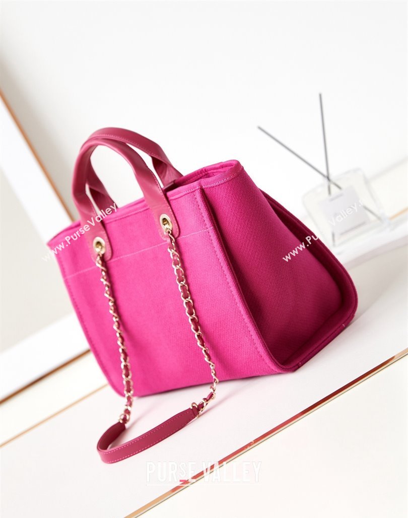 Chanel Deauville Mixed Fibers  Calfskin Small Shopping Bag Fuchsia Pink 2024 AS3257 (yezi-240627042)