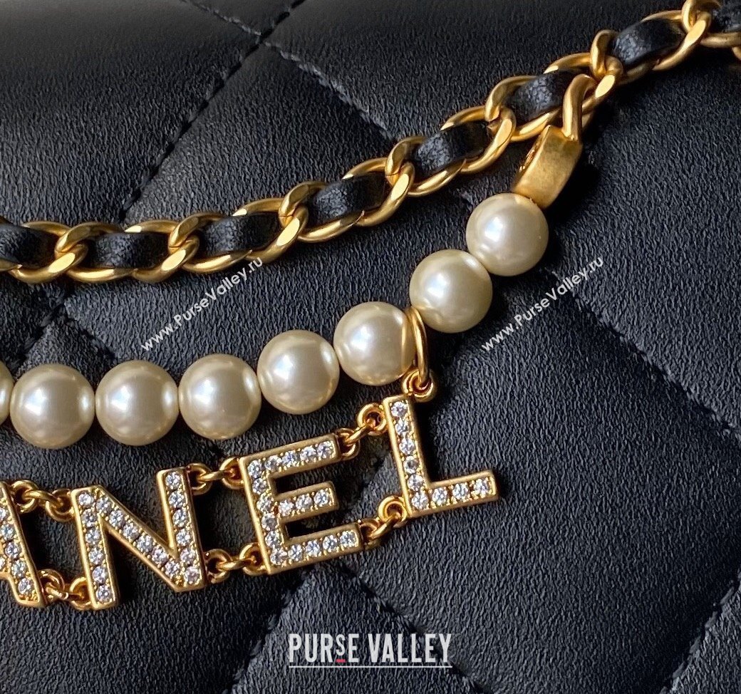 Chanel Shiny Lambskin Mini Flap Bag with Pearls AS4986 Black 2024 (yezi-240627051)