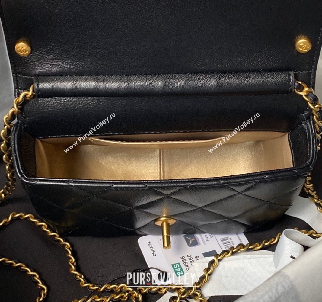 Chanel Shiny Lambskin Mini Flap Bag with Pearls AS4986 Black 2024 (yezi-240627051)