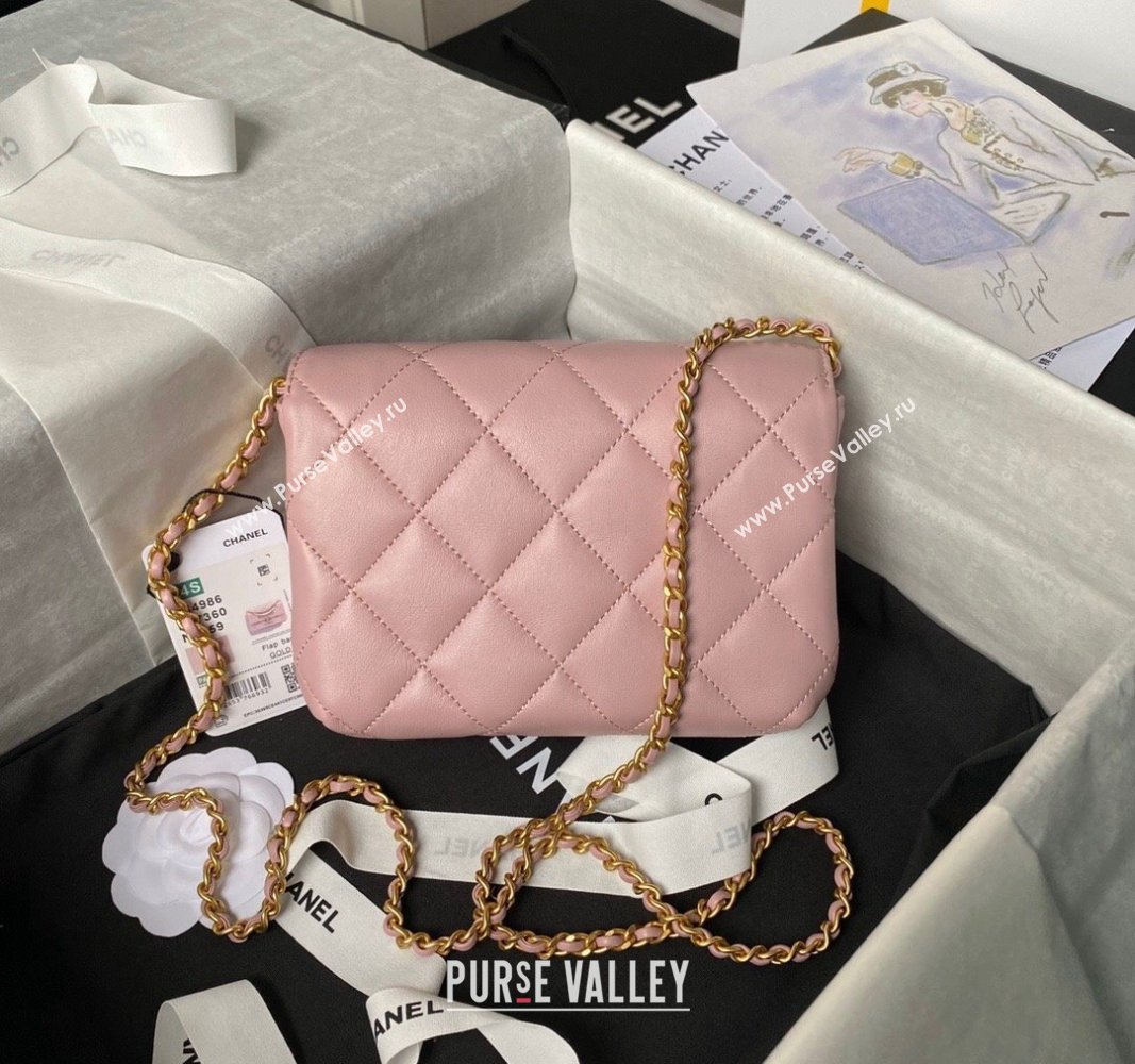 Chanel Shiny Lambskin Mini Flap Bag with Pearls AS4986 Light Pink 2024 (yezi-240627052)