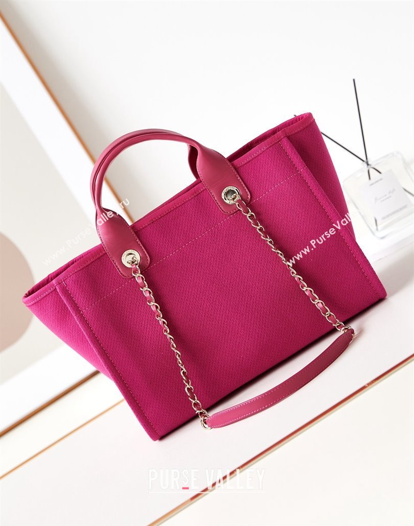 Chanel Deauville Mixed Fibers  Calfskin Small Shopping Bag Fuchsia Pink 2024 AS3257 (yezi-240627042)