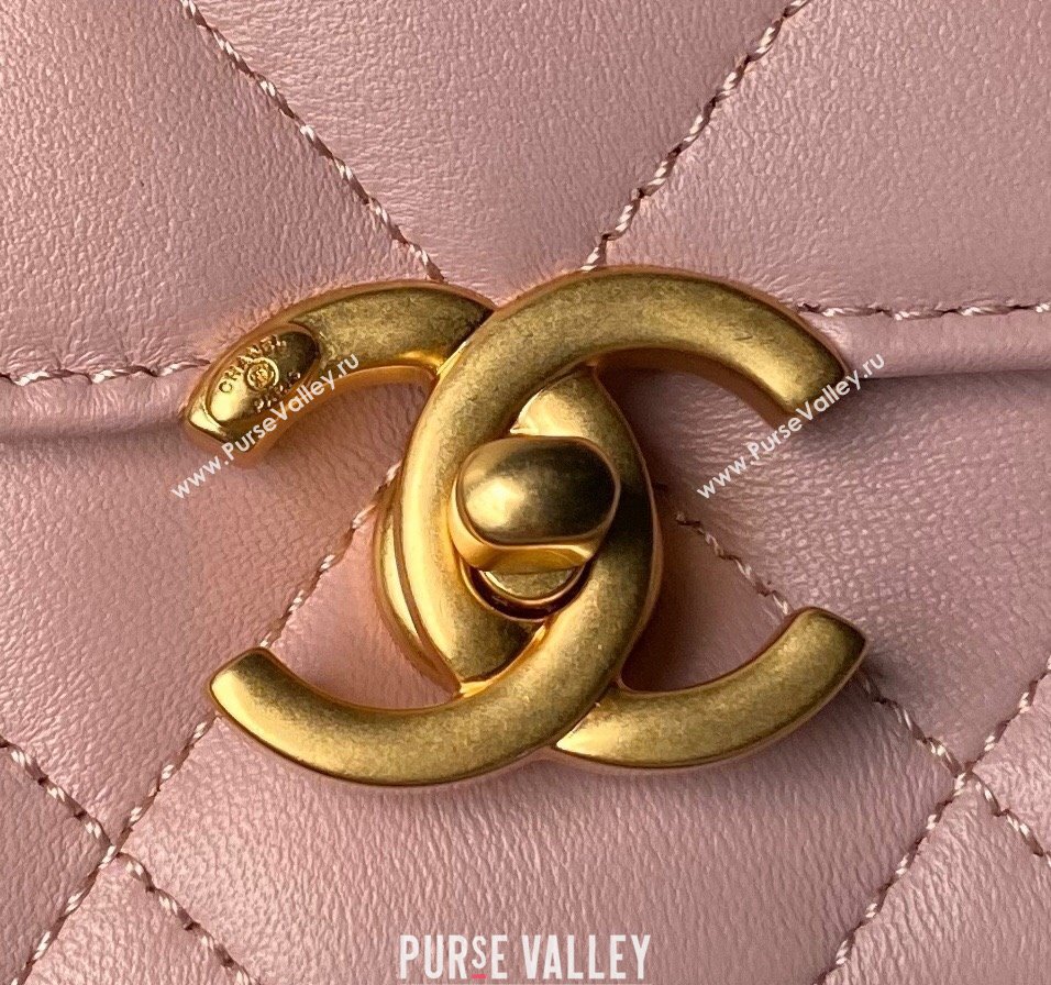 Chanel Shiny Lambskin Mini Flap Bag with Pearls AS4986 Light Pink 2024 (yezi-240627052)