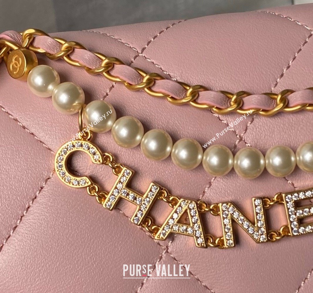 Chanel Shiny Lambskin Mini Flap Bag with Pearls AS4986 Light Pink 2024 (yezi-240627052)