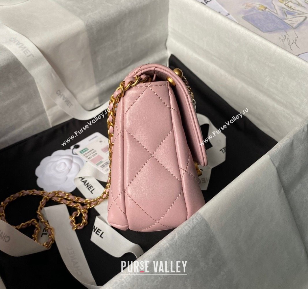 Chanel Shiny Lambskin Mini Flap Bag with Pearls AS4986 Light Pink 2024 (yezi-240627052)