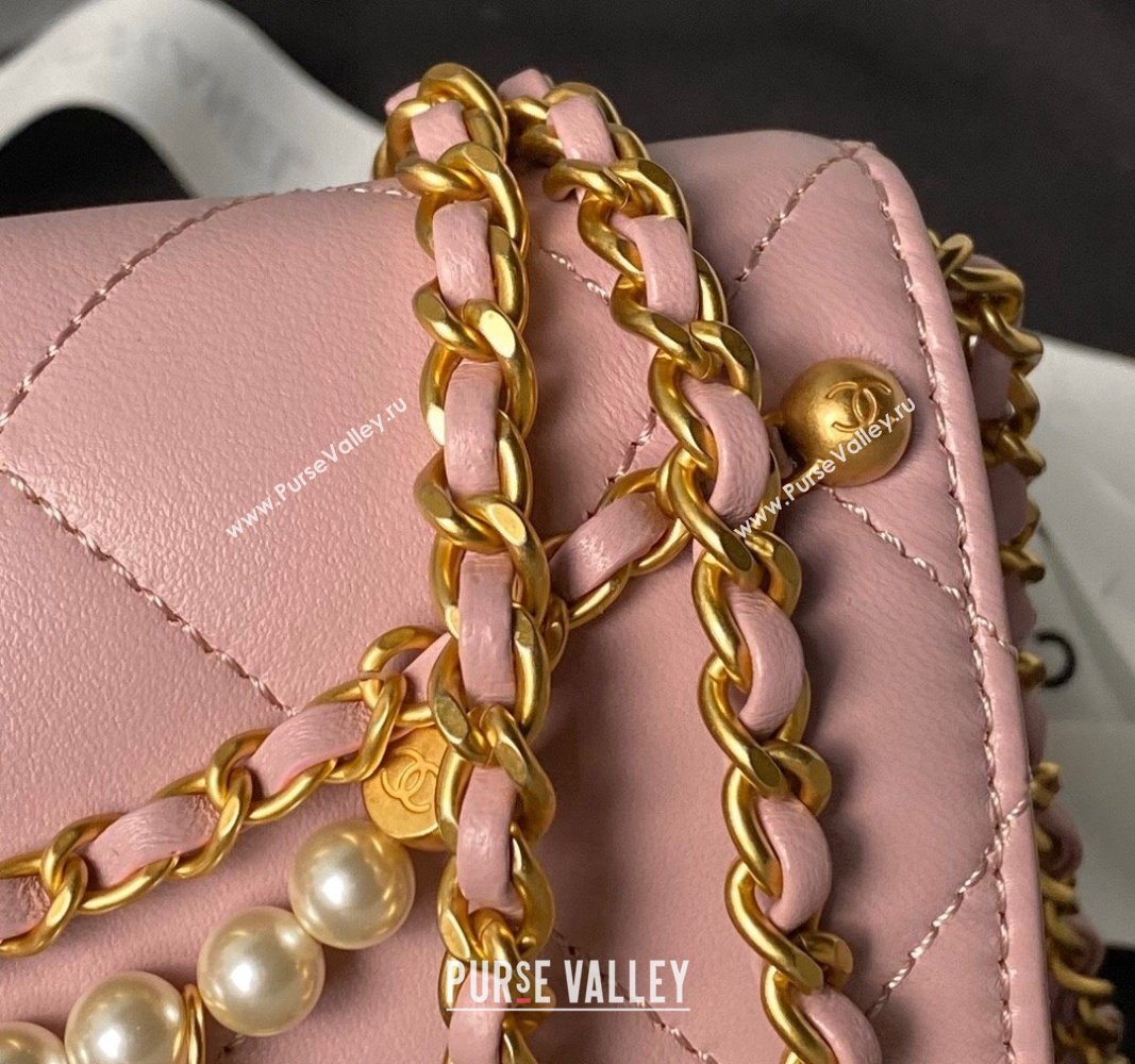 Chanel Shiny Lambskin Mini Flap Bag with Pearls AS4986 Light Pink 2024 (yezi-240627052)