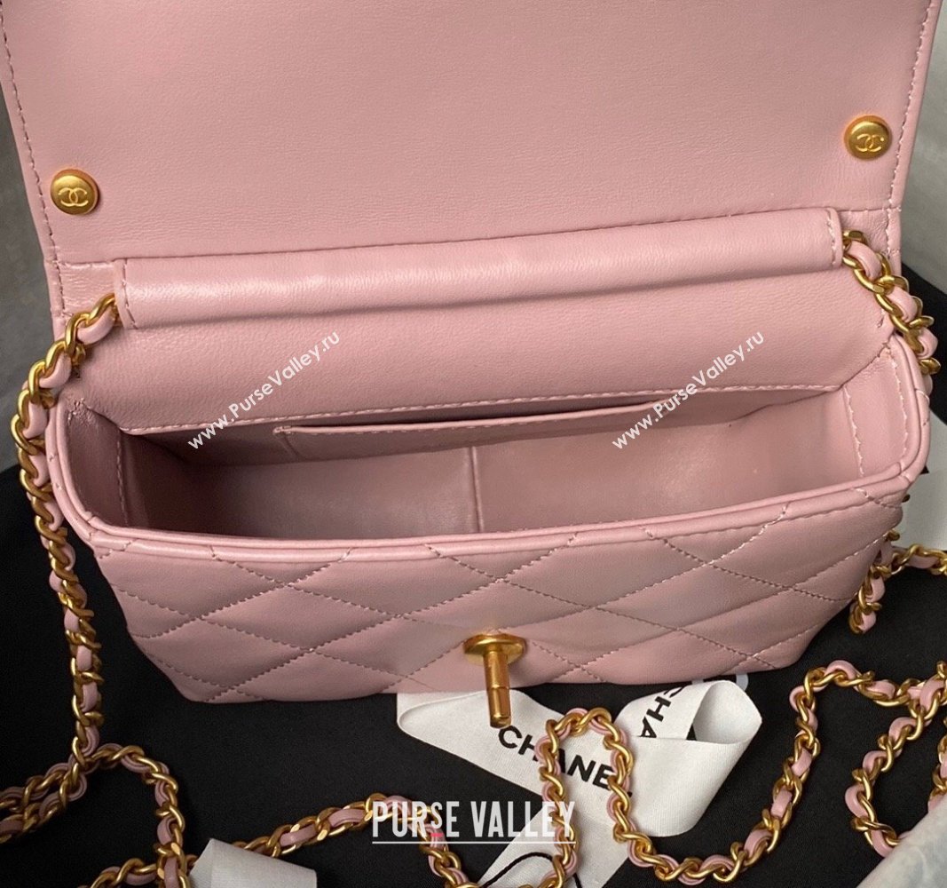 Chanel Shiny Lambskin Mini Flap Bag with Pearls AS4986 Light Pink 2024 (yezi-240627052)