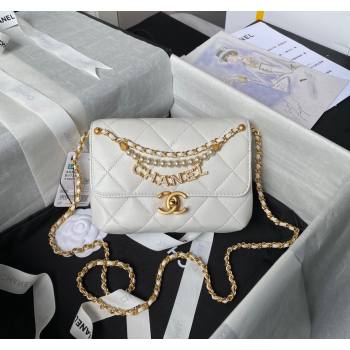 Chanel Shiny Lambskin Mini Flap Bag with Pearls AS4986 White 2024 (yezi-240627053)