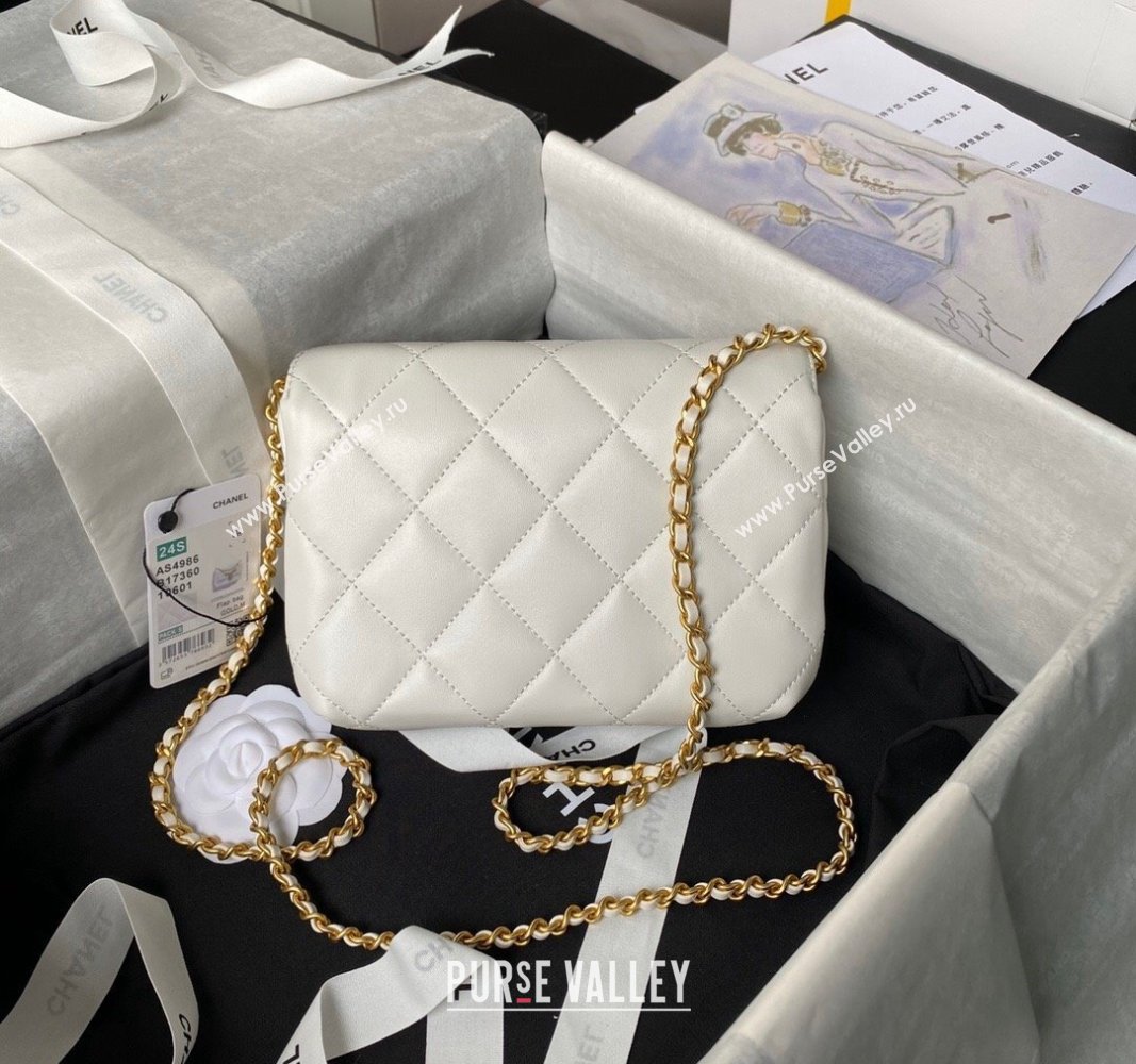 Chanel Shiny Lambskin Mini Flap Bag with Pearls AS4986 White 2024 (yezi-240627053)